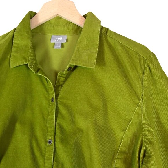 J. Jill Green Corduroy Shirt Jacket Size L Utility Peplum Coastal Pea Green - Picture 6 of 8